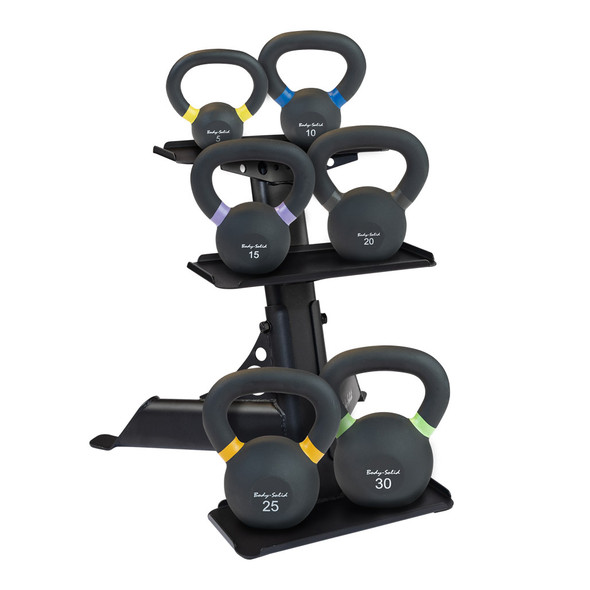 Body-Solid 5-30 lb. Powder Coat Kettlebell Set with Rack