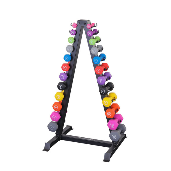 Body-Solid 12 Pair Neoprene Dumbbell Package with Rack